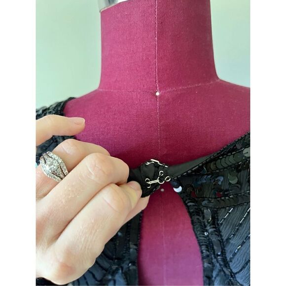 Lillie Rubin Vintage Art Deco Black Silk Beaded Sequined Cocktail Dress Short Sl - Picture 6 of 15